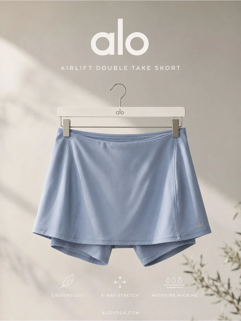 ALO Yoga Airlift Double Take Skirt in Seashell Blue size XS
